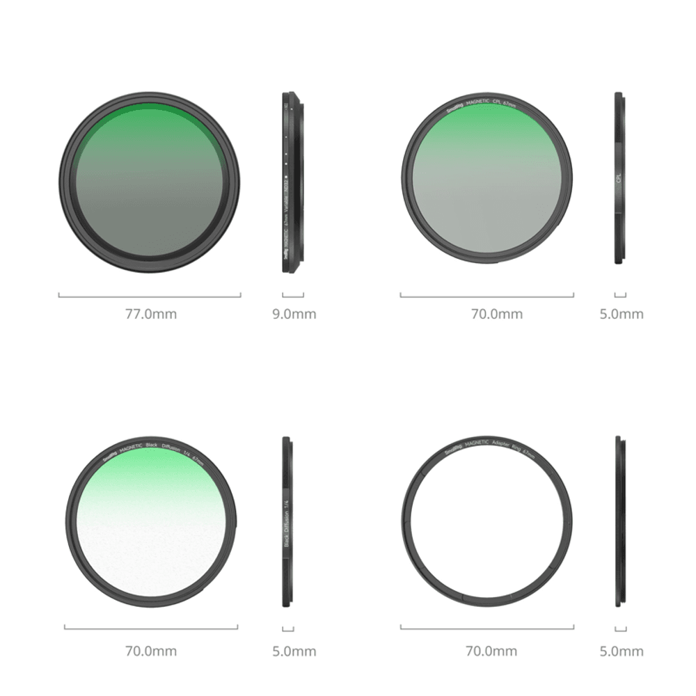 SmallRig 4726 5-i-1 festbart filtersett VND 2-32 (1-5 stopp) & CPL & 1/4 Effect Black Mist (67 mm)